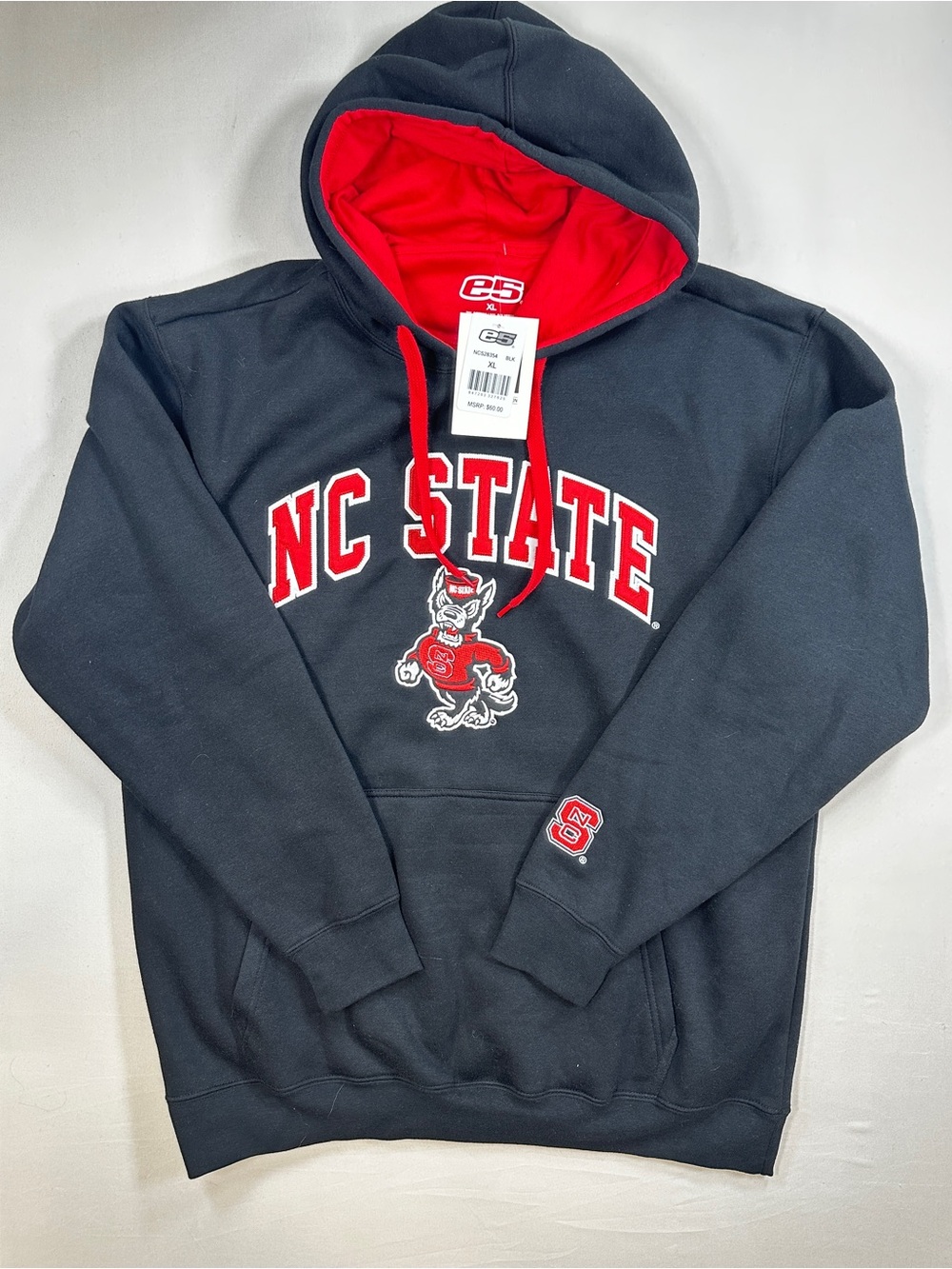 NC State Wolfpack Hoodie XL E5 Black Red Pullover Sweatshirt NWT